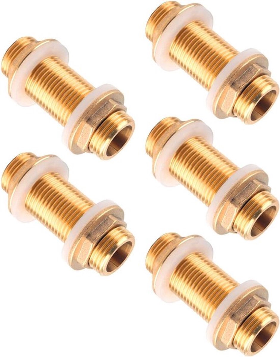 Schroefverbinding voor watertanks, 5 stuks, messing, goudkleurig, geschikt voor openingen van 21-26 cm