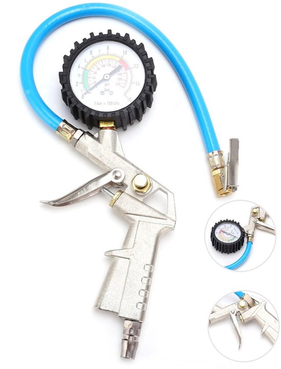 Bandendrukmanometer 3-in-1 - Bandenpomp Auto - Bandenpomp Vrachtwagen - Bandenpomp Motorfiets - Zinklegering - Duurzaam en Roestbestendig