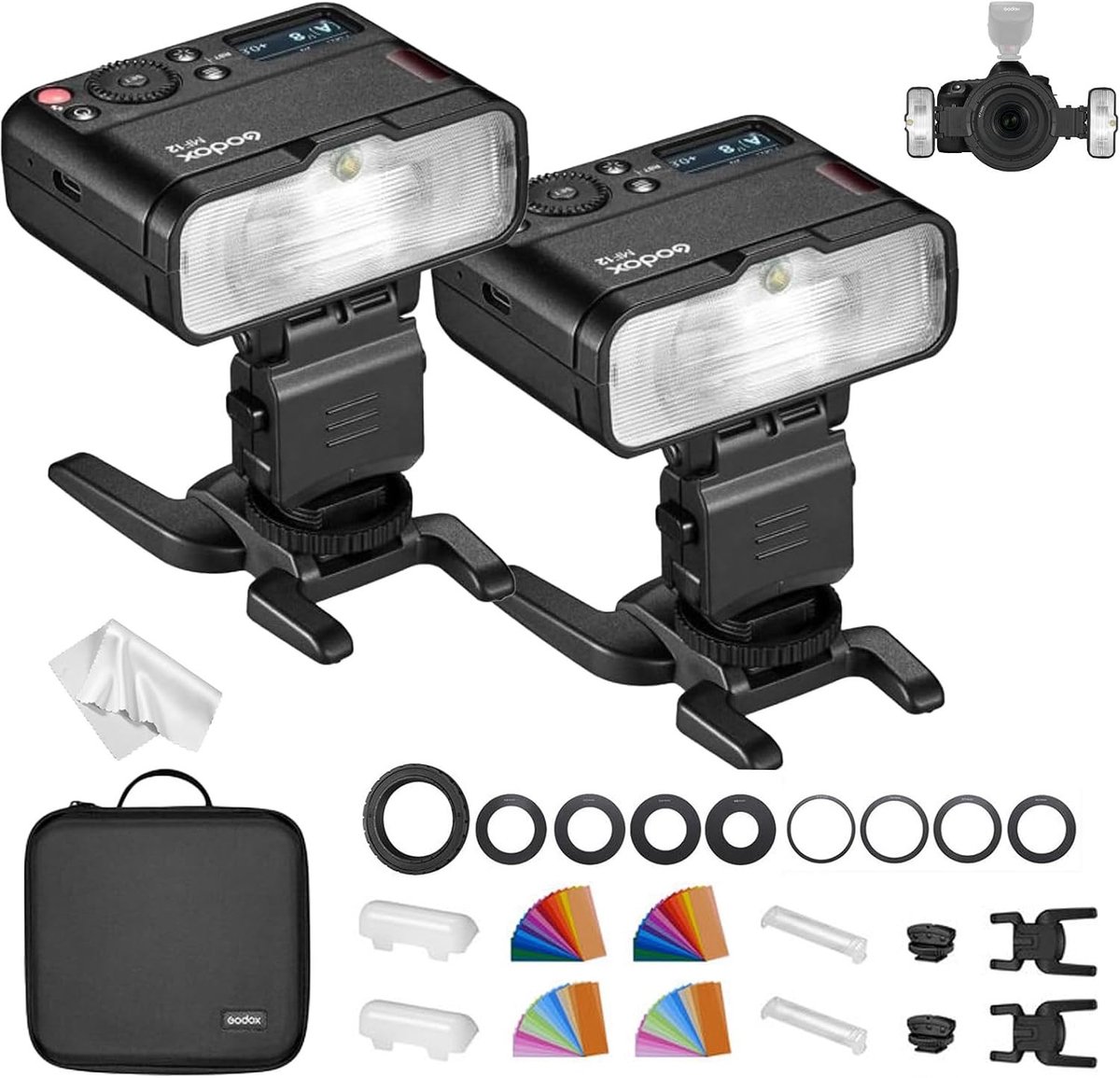 Macro Flitser Kit voor Fotografie, Draadloze Ringflitser met Ingebouwde Batterij, 500 Flitsen, Geschikt voor Canon, Sony, Nikon en Fujifilm