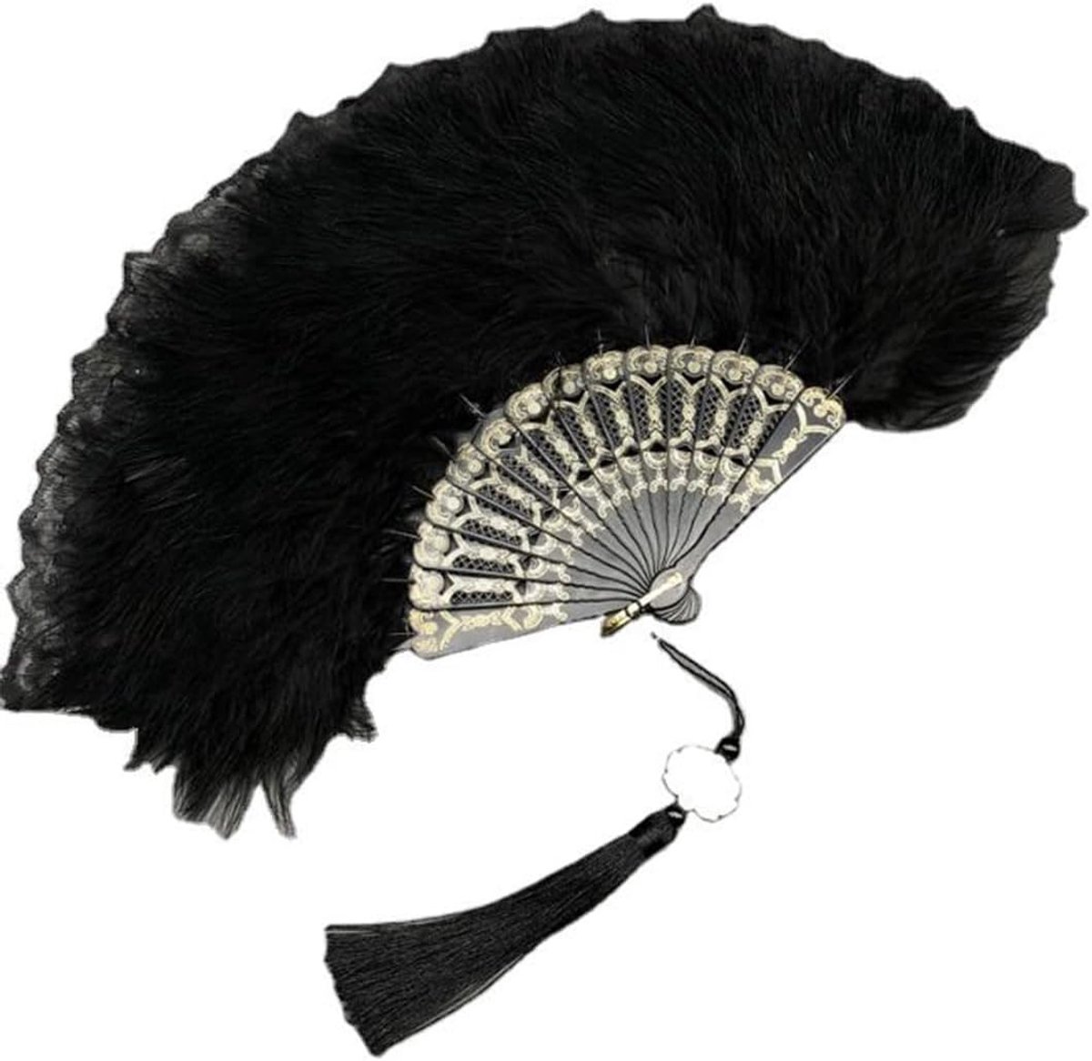 Vintage Flapper Hand Fan in 1920s Stijl voor Kostuums, Halloween, Bruiloften, Feestjes en Dansen – Zwart, Elegant en Uniek Accessoire