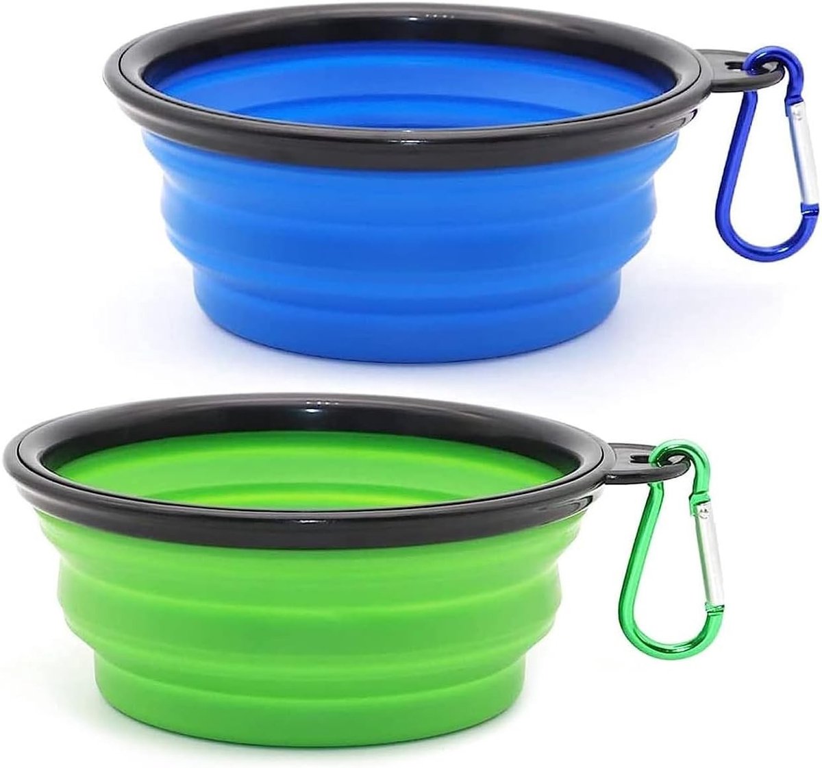 Vouwbare hondenkom set van 2, draagbaar en lekvrij, ideaal voor water en voer, 350ml, blauw en groen