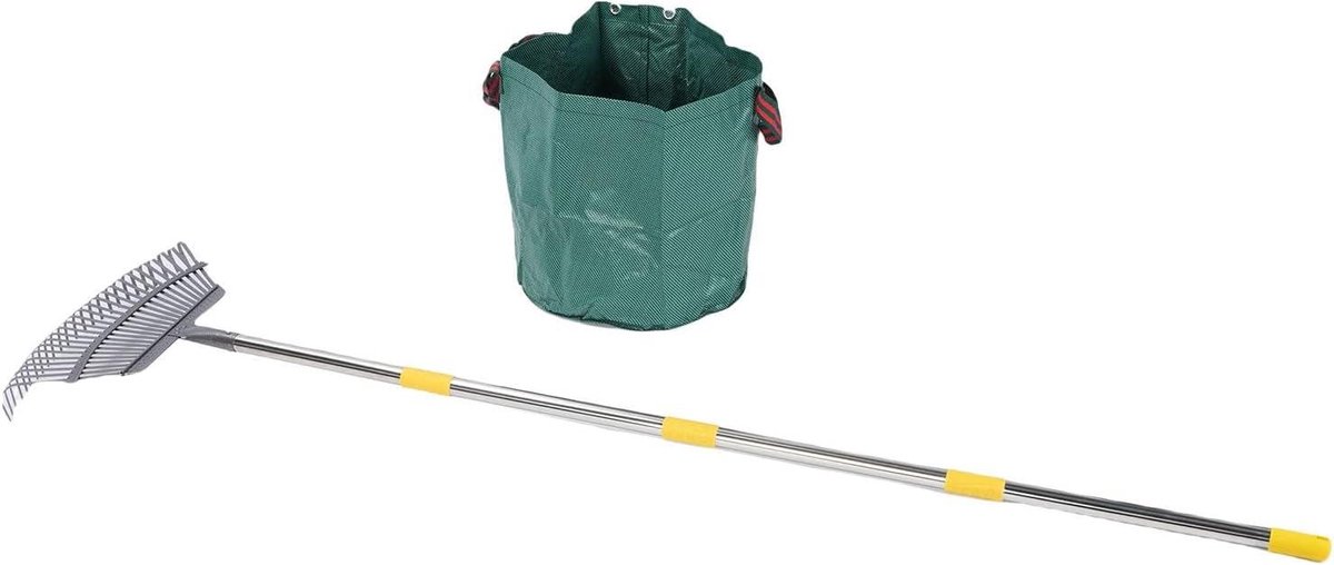 Verstelbare Tuinhark - Bladhark Bladverzamelaar - Tuinonderhoud Bladeren - Met Herbruikbare Zak - 36-73 inch - Metaal