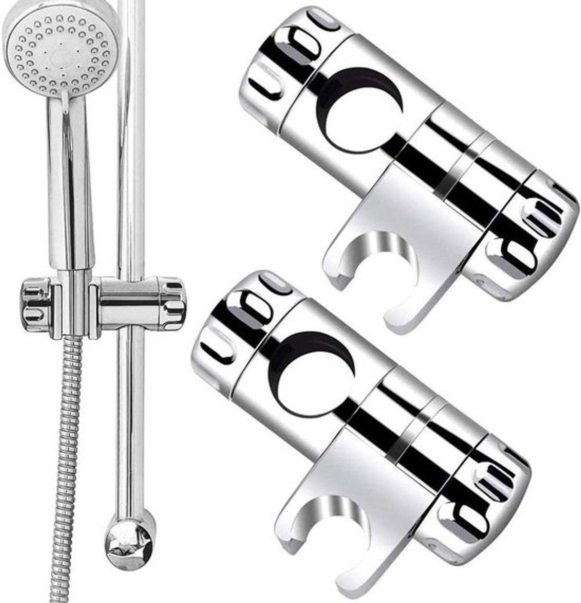 Universele handdouche houder voor douche rail in de badkamer, verstelbaar en 360 graden draaibaar, chroom ABS, geschikt voor 25 mm.