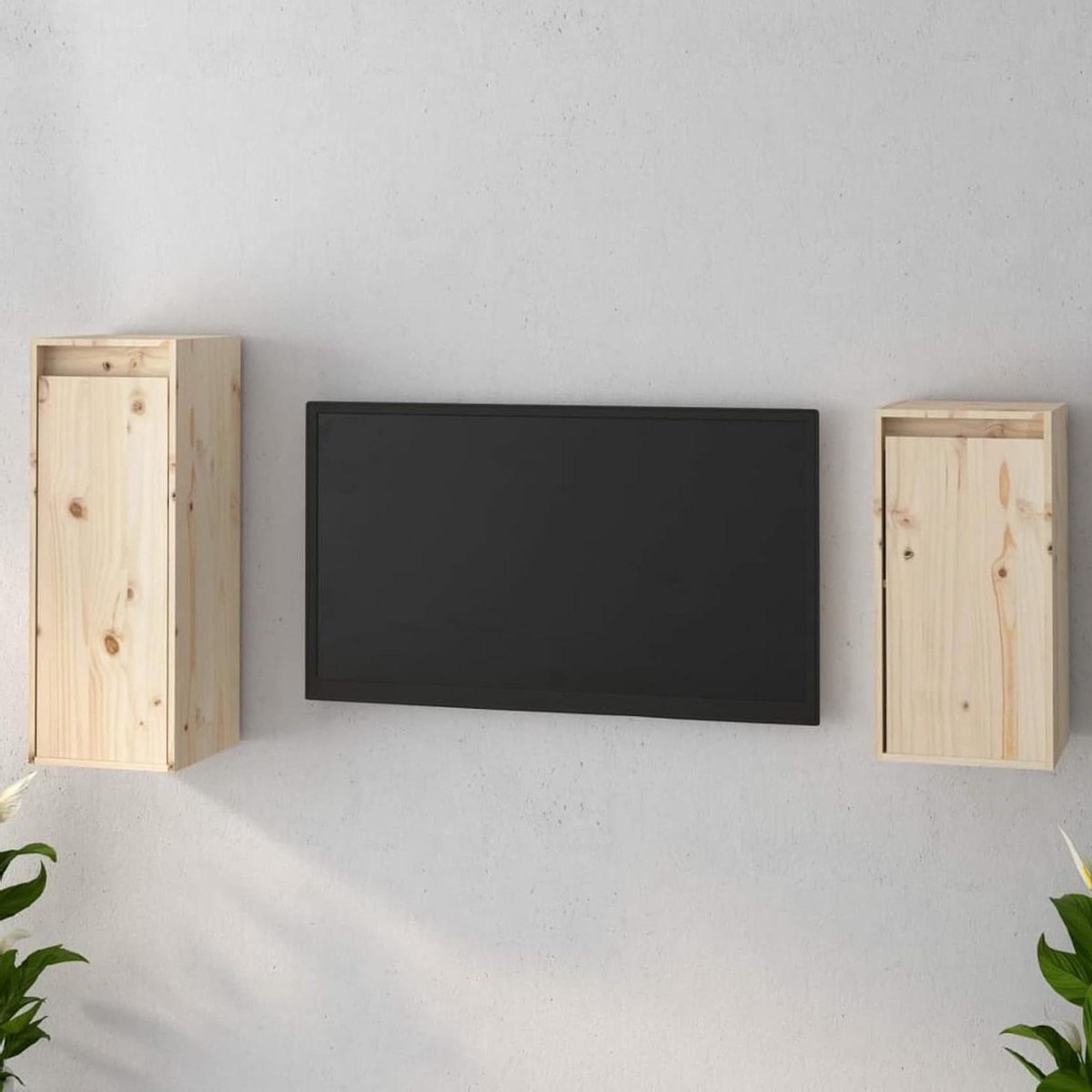 Tv-meubel Set - Wandmeubel Kast - Woonkamer Inrichten - Massief Grenenhout - 2 Stuks - Naturel
