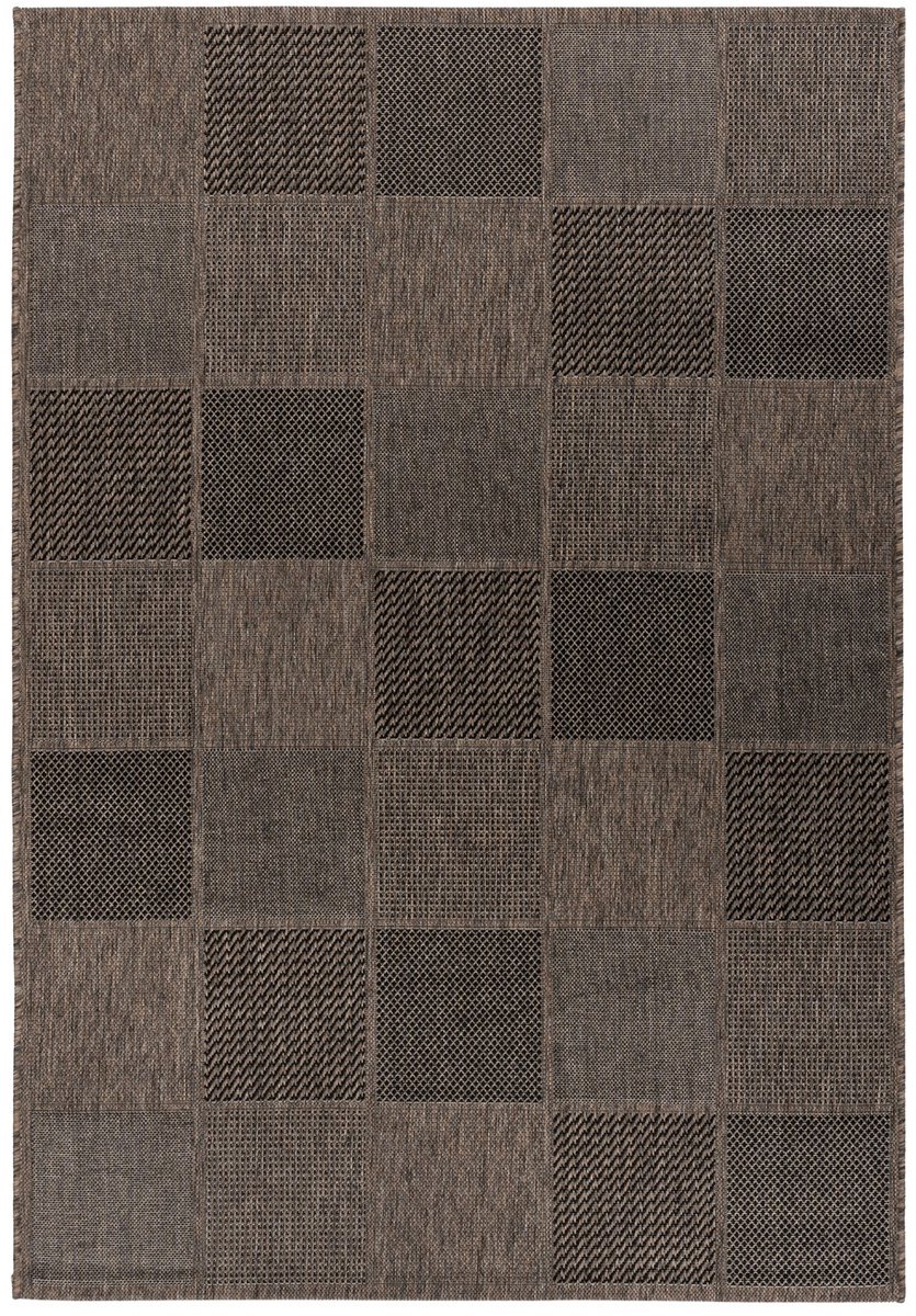 Padiro buitenkleed 120 x 170 cm - grijs / bruin - geometrisch ruit- en blokpatroon - van polypropyleen