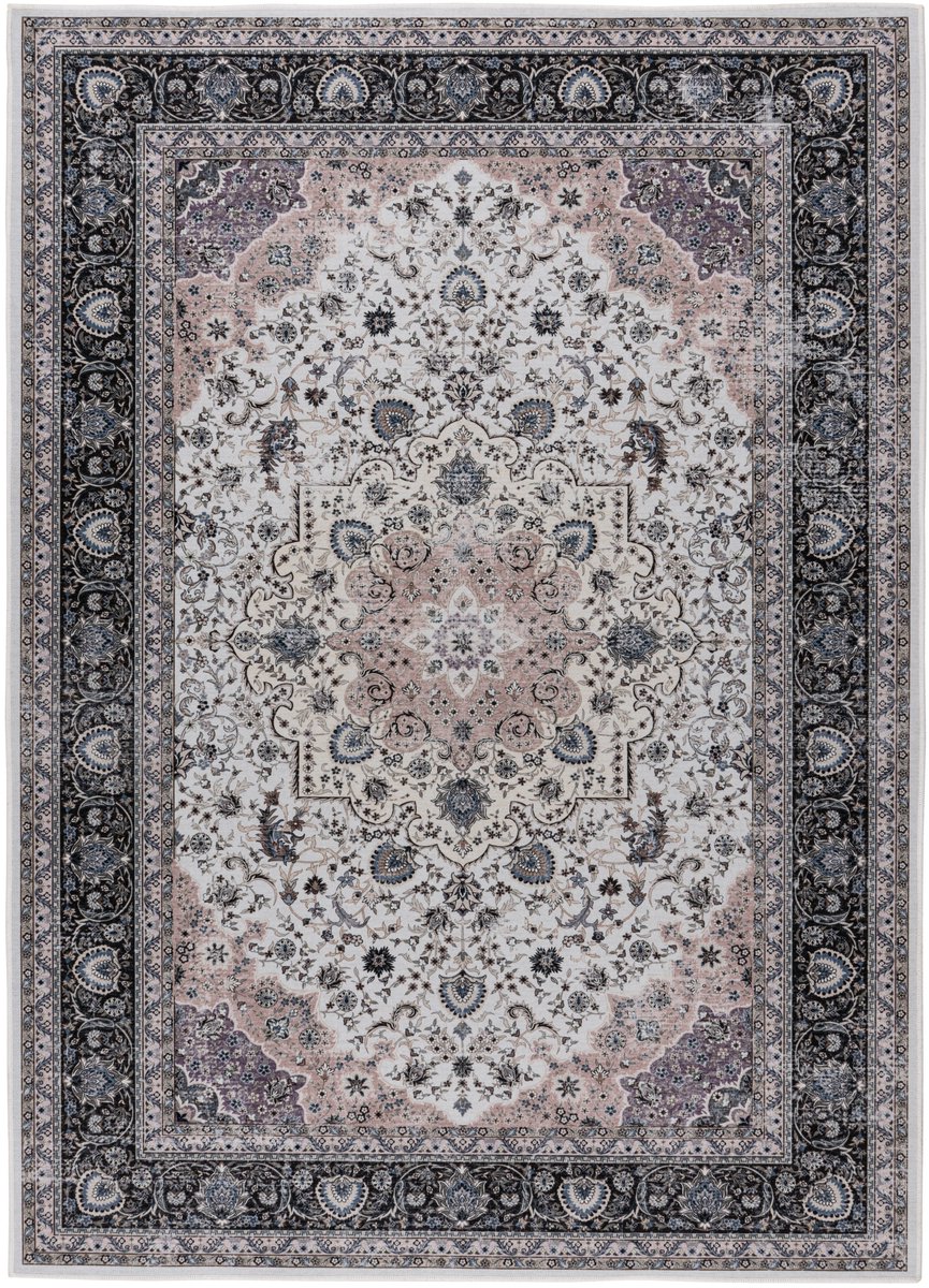 Padiro laagpolig vloerkleed 240 x 330 cm - crème / off-white - vintage patroon - geschikt voor vloerverwarming - van polyester