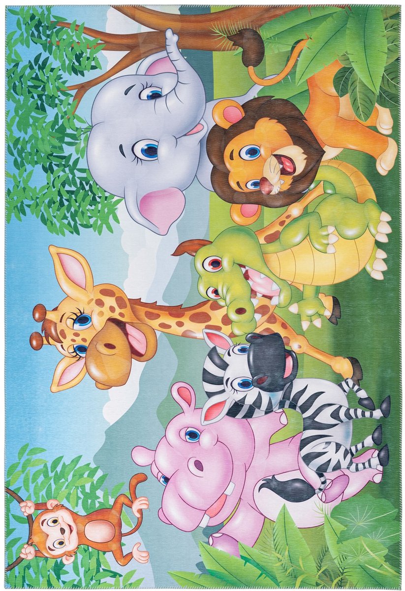 Padiro kindervloerkleed 160 x 230 cm - meerkleurig - speels kindermotief - met safarimotief - geschikt voor vloerverwarming - van polyester chenille