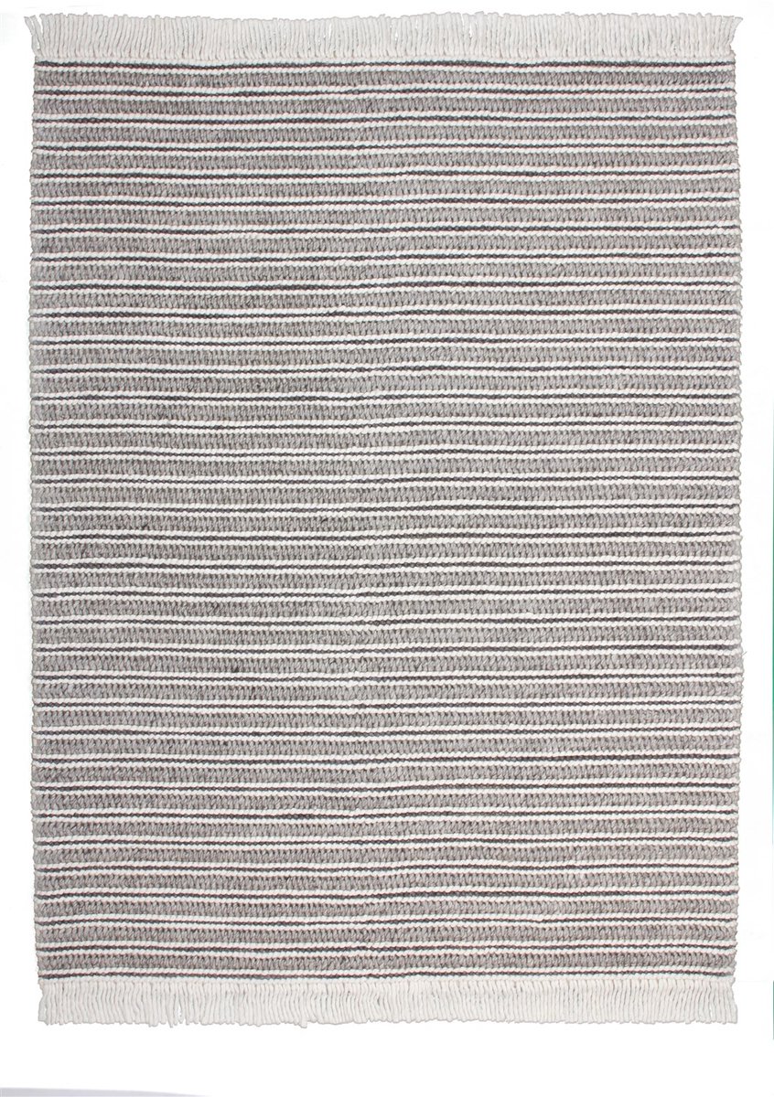 Padiro laagpolig vloerkleed 120 x 170 cm - naturel / grijs - modern streeppatroon - met franjes - geschikt voor vloerverwarming - van wol en viscose