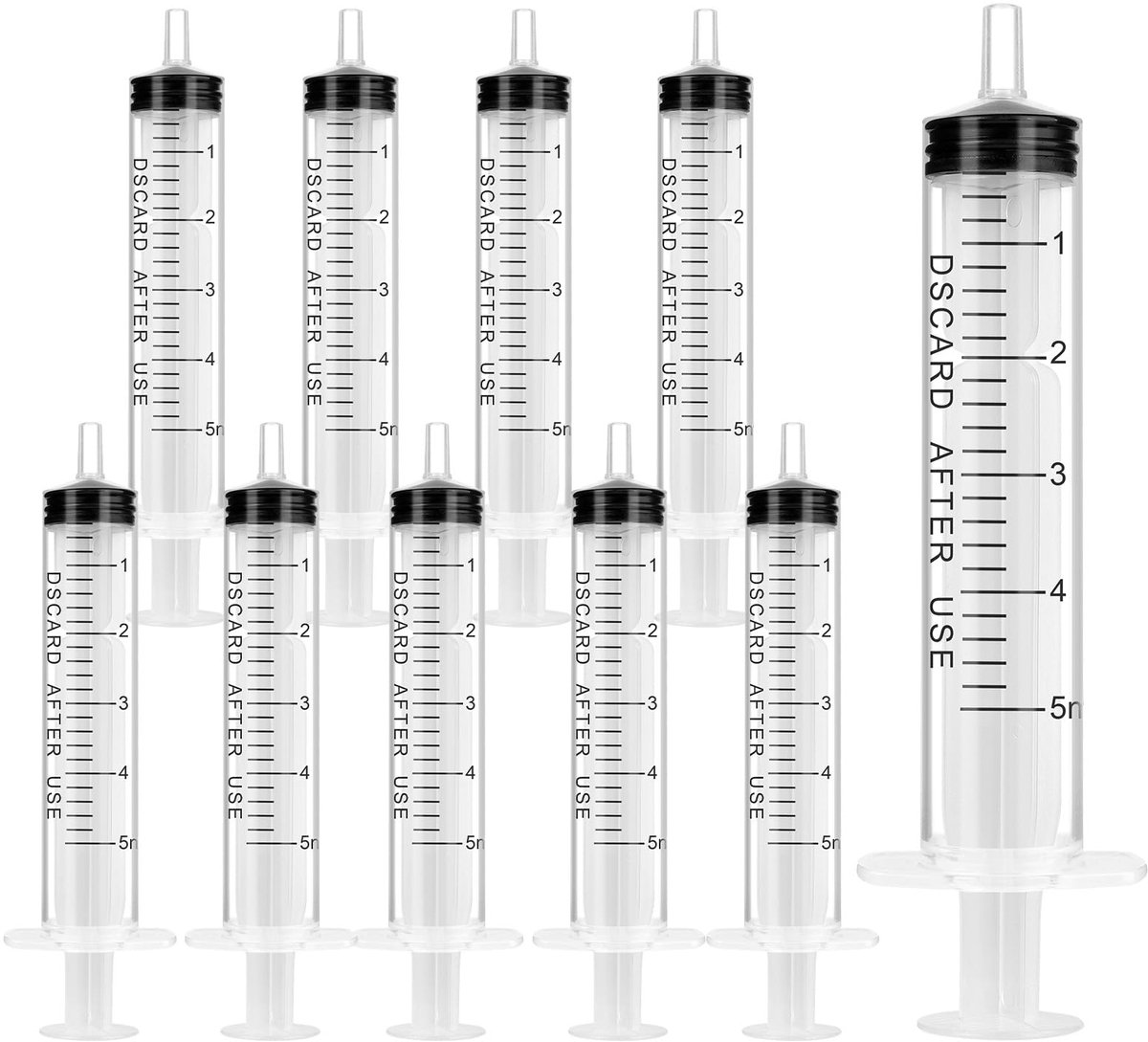 Set van 10 kunststof spuiten 5ml, voor eenmalig gebruik