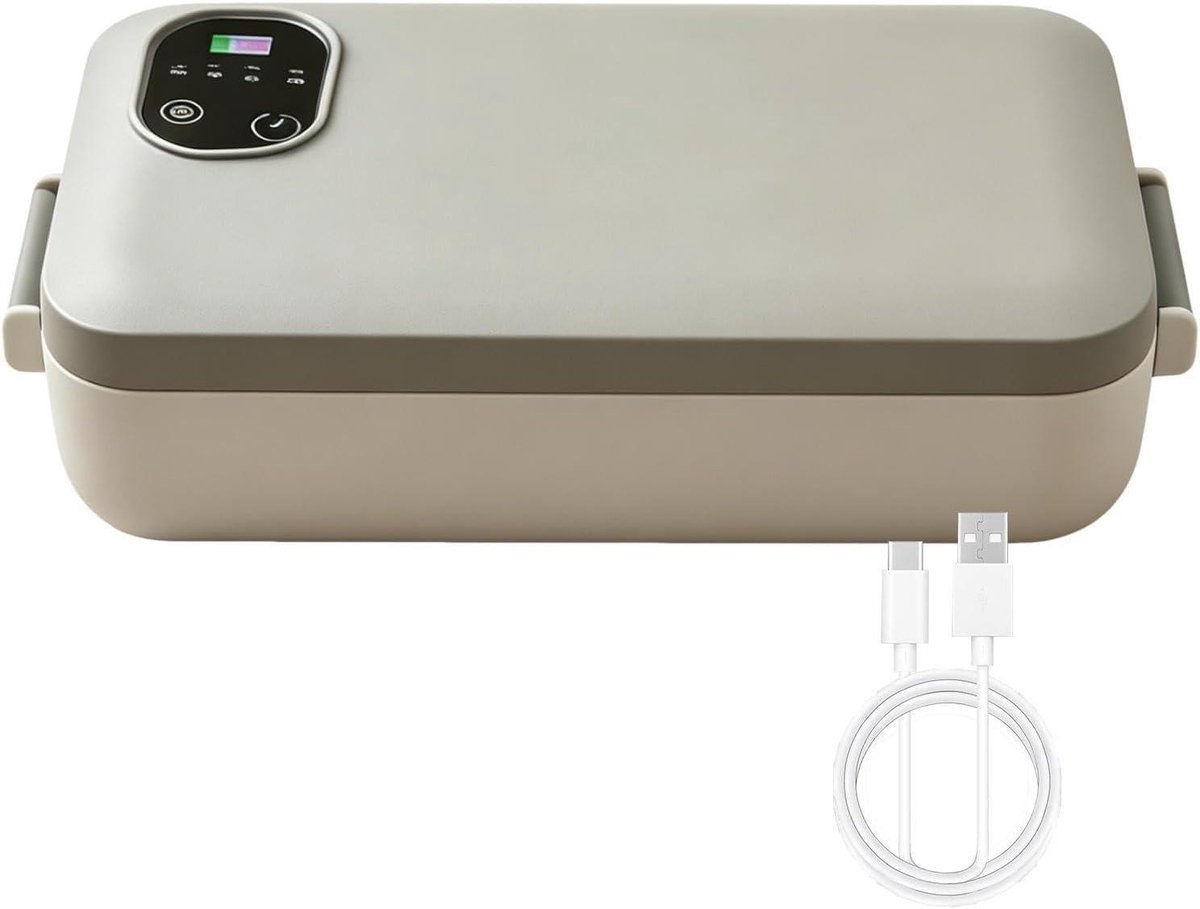 Elektrische Lunchbox - Voedselwarmer Container - Warme Maaltijden Onderweg - Lekvrij Dubbel Deksel - 900ml - Grijs