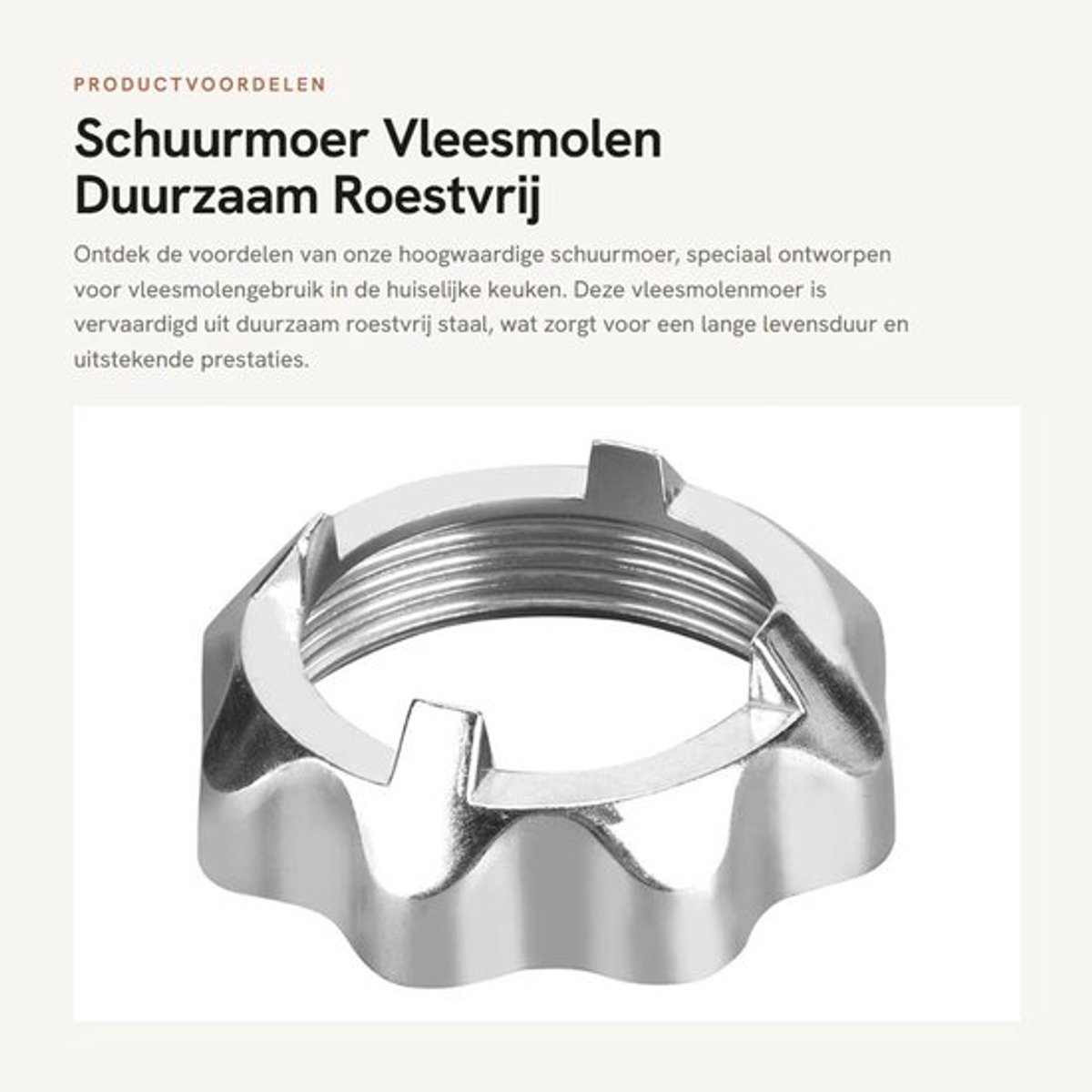 Schuurmoer Glad - Duurzaam - Roestvrij Staal - Eenvoudige Installatie - Vleesmolen Accessoire - Slijtvast en Corrosiebestendig - Vleesmolenmoer