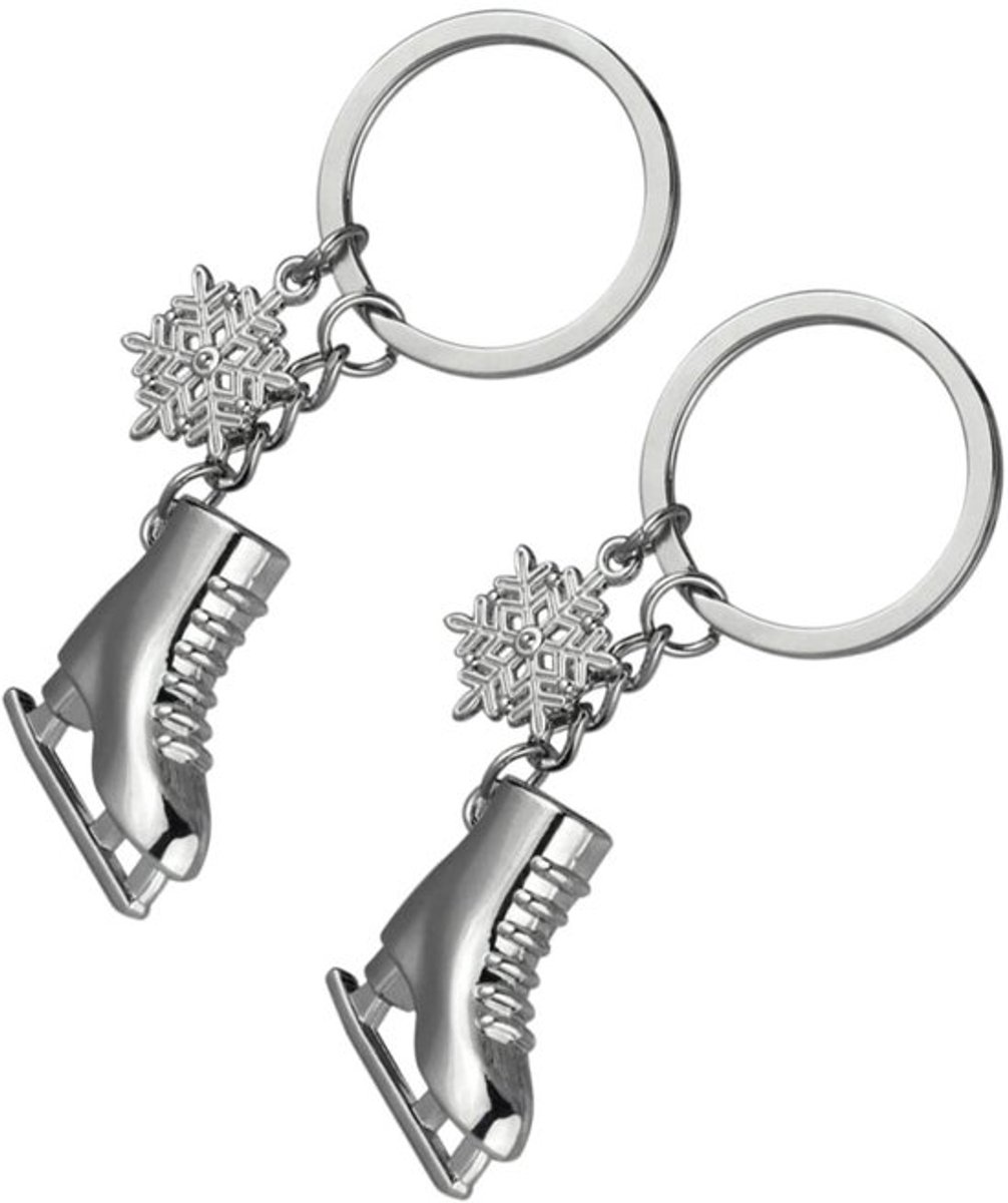 2 stuks schoensleutelhangers, schaatssleutelhanger, sleutelhanger voor schaatsen, sleutelhanger van metaal, kunstschaatsen, zinklegering, accessoires, roller, skates, student, zilver,