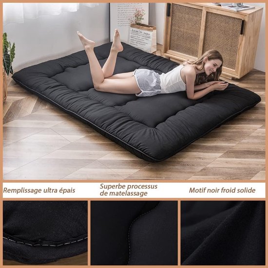 Matras - Japanse mat Vloermat - Slapen en Zitten - Memory Foam Laag - 150x200 cm - Zwart — afbeelding 3