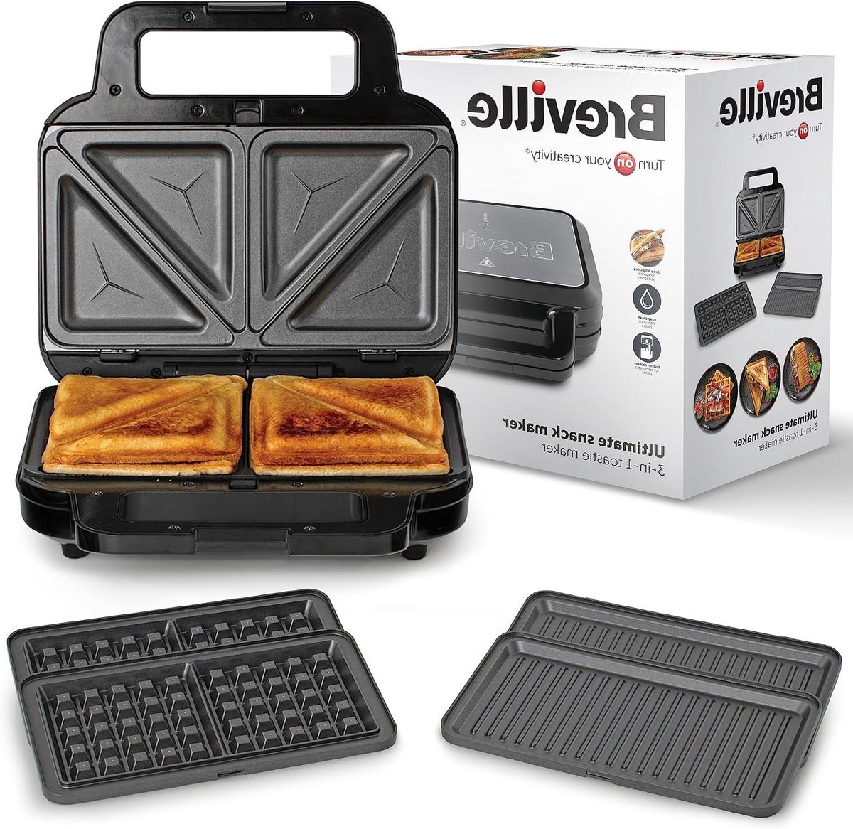 Sandwichmaker - Tosti-ijzer Paninigrill - Lekkere Snacks Maken - Extra Diepe Platen - 30.7 cm - Zwart RVS