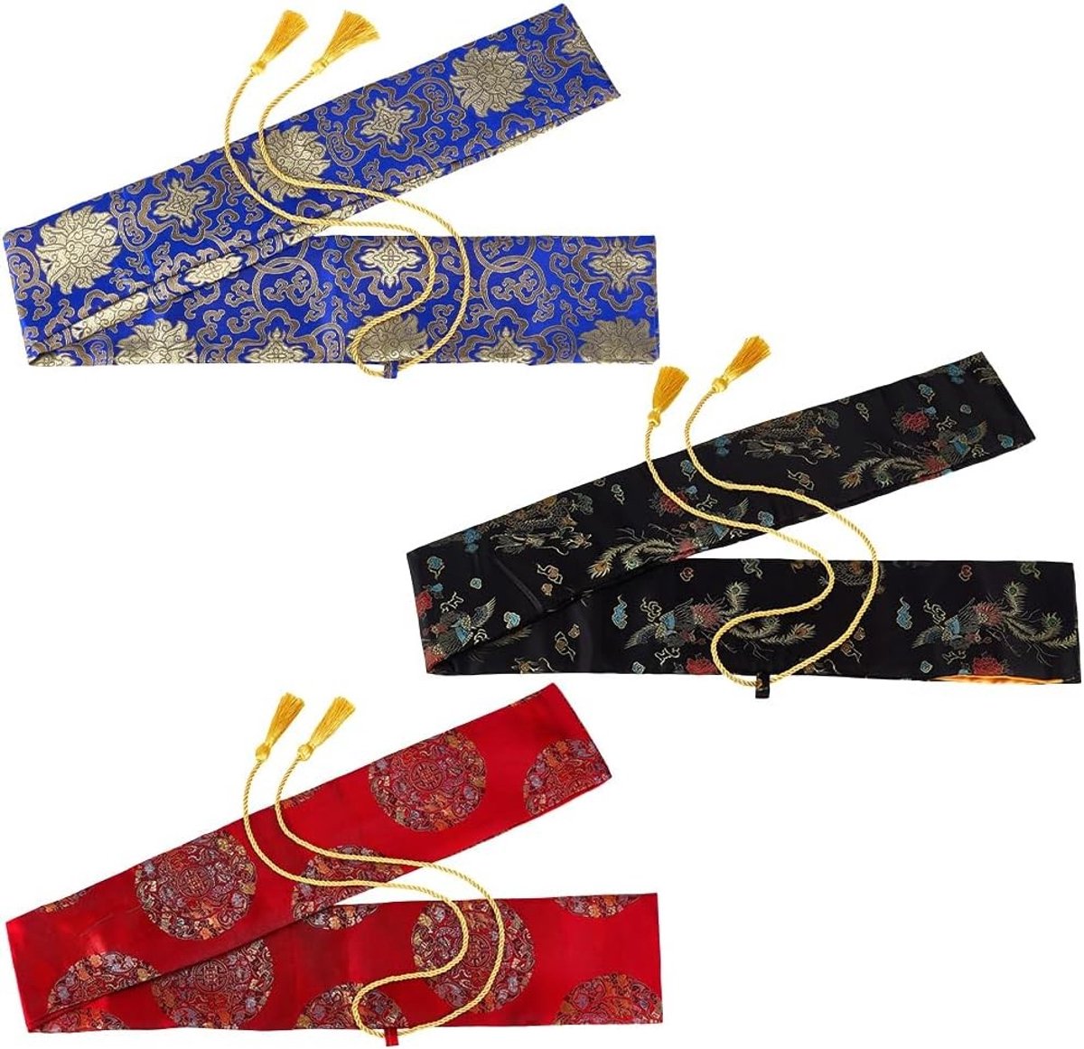 3 stuks vechtkunst zwaardtassen van 132 cm, zijden stof beschermhoezen voor Samurai Wakizashi en Tai Chi zwaarden, ideaal voor training en opslag