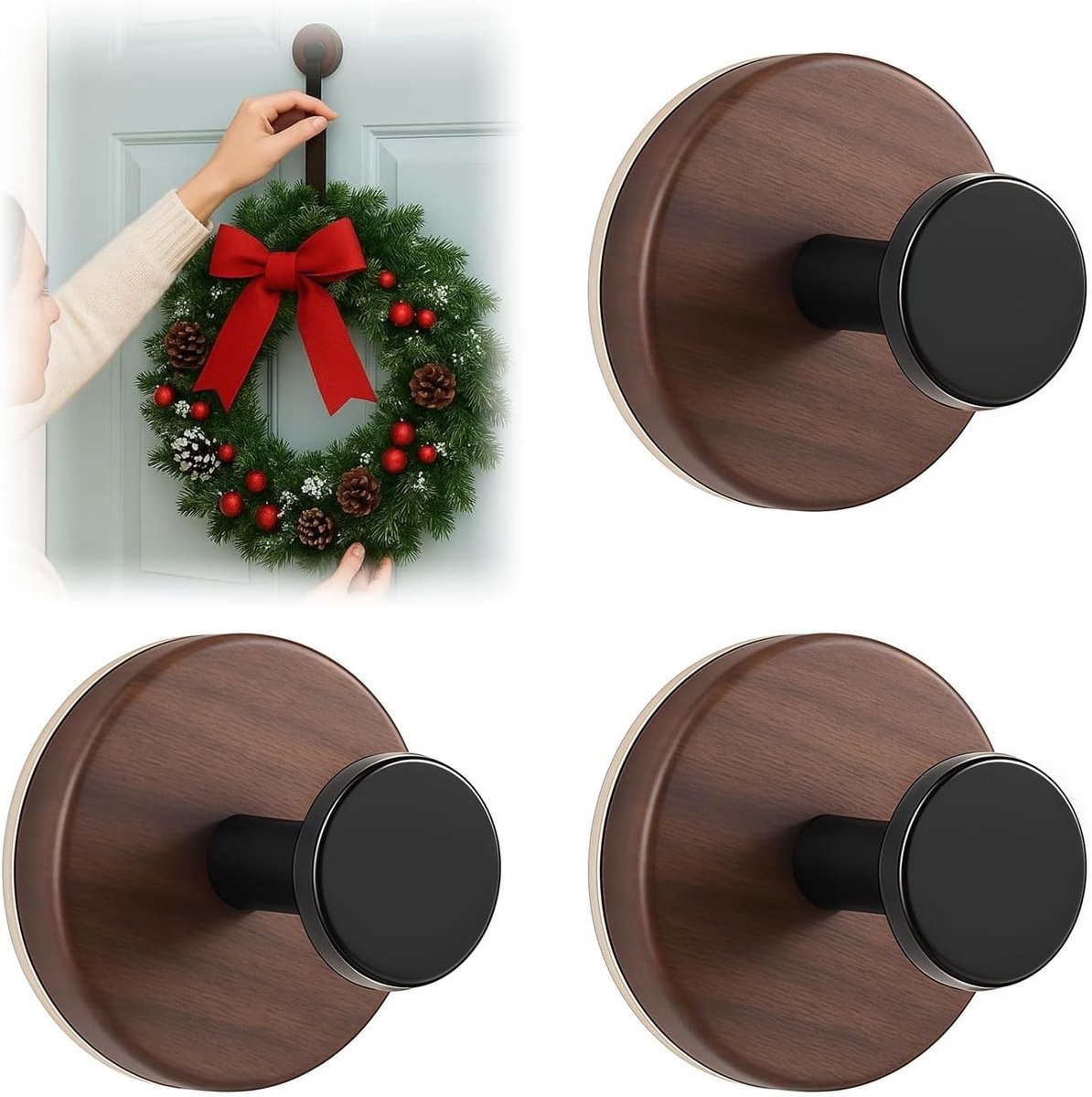 3-delige zuignap deurhanger voor kransen op glas, ramen en andere gladde oppervlakken; perfect voor kerst, thanksgiving en halloween decoratie