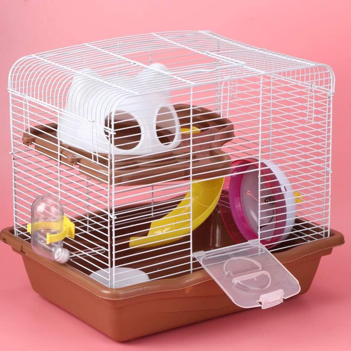 Hamsterkooi - Huisdierenverblijf - Kleine dieren huisvesten - Dubbellaags met loopwiel - 35x265x32cm - Wit