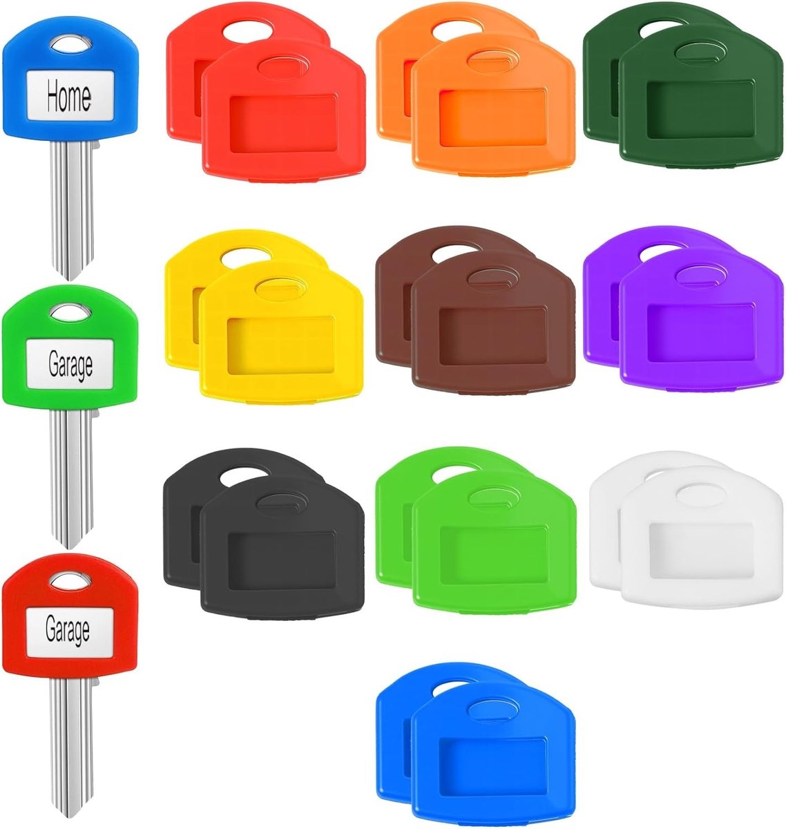Kleurige Sleutelhanger Labels Set van 20 Stuks, Vierkante Key Caps met Kaart en Duidelijke Film, Ideaal voor Eenvoudige Identificatie en Organisatie van Sleutels