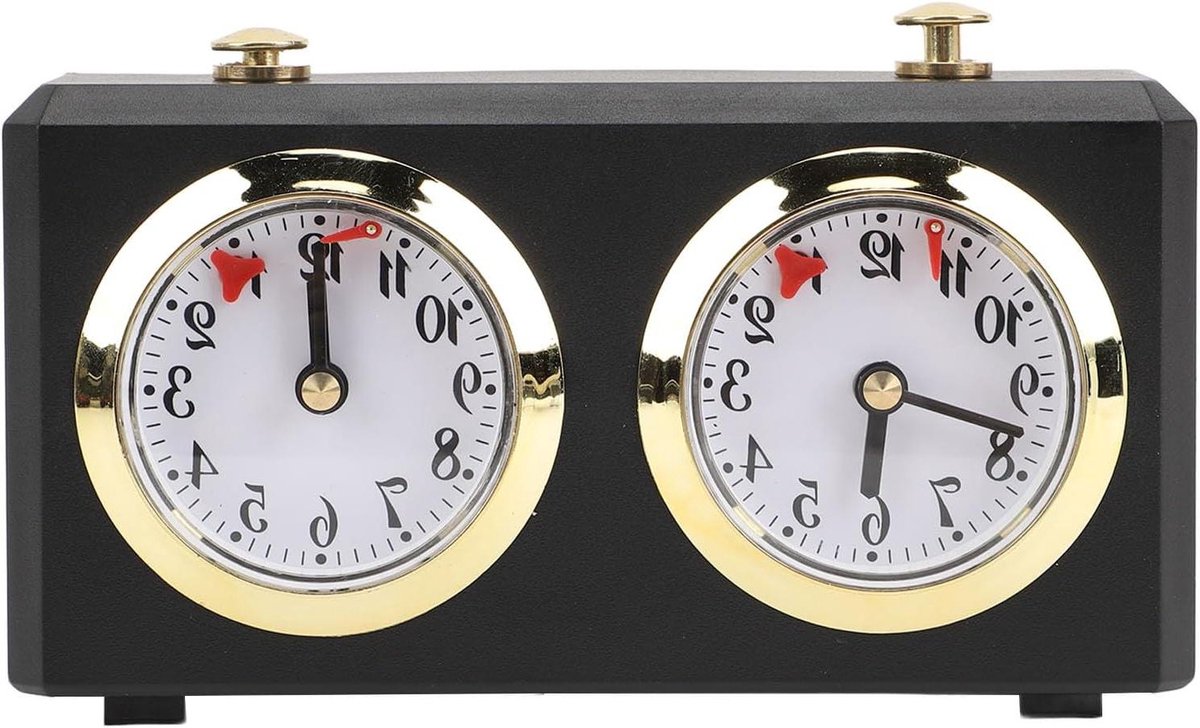 Analoge Schaakklok - Mechanische Timer - Schaakwedstrijden - Batterijloos Mechanisme - 19D x 12B x 7H cm - Zwart