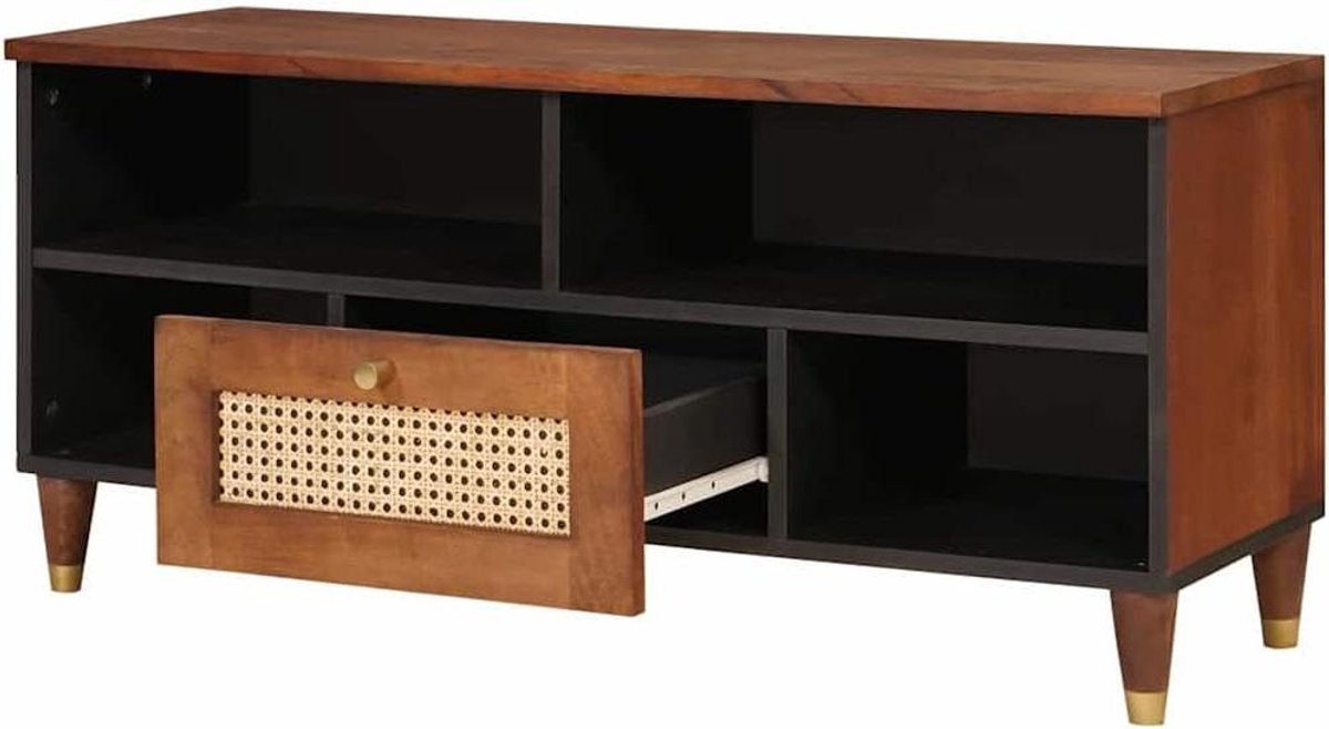 TV-kast Mangohout - Mediaconsole Dressoir - Opbergen Woonkamer - Massief Hout - 100 x 335 x 46 cm - Bruin