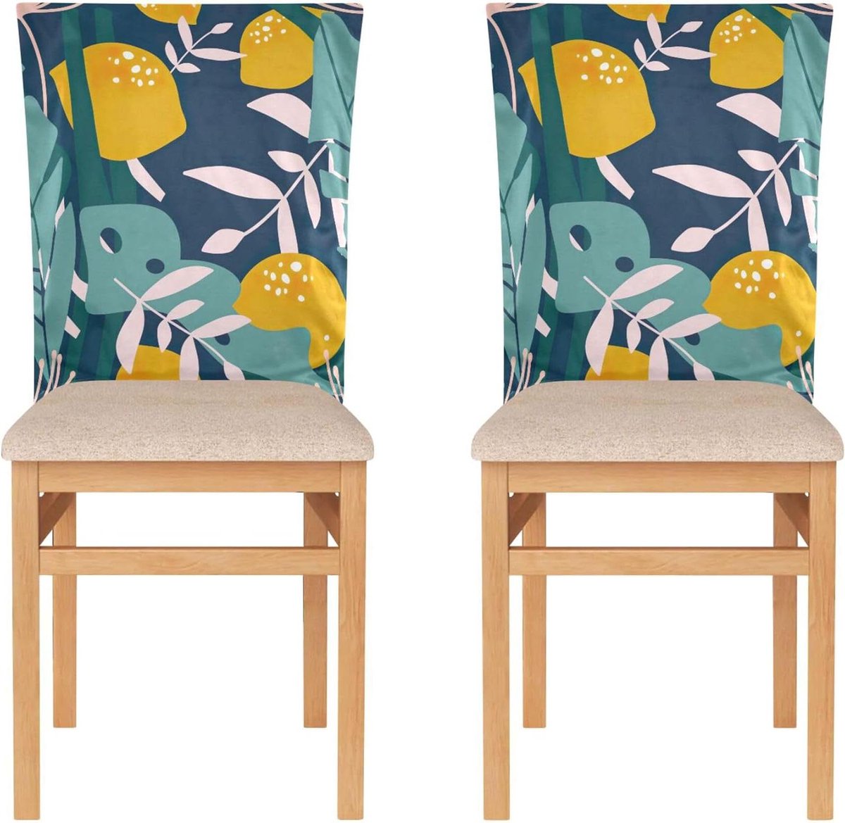 Stoelhoezen Eetkamer - Stoelbekleding Decoratie - Bescherming en Decoratie - Hoge Elasticiteit Spandex - 6 stuks - Verse Citroenen Bladeren