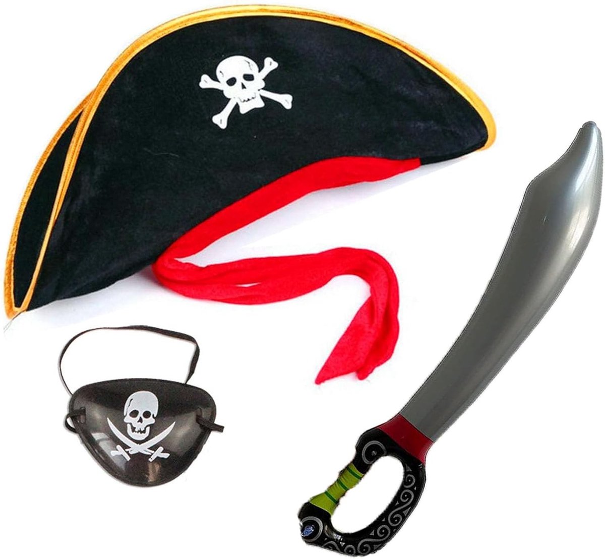 Piratenkostuum Set met Hoed, Ooglap en 73 cm Opblaaszwaard voor Volwassenen - Perfect voor Halloween, Verkleedfeest en Themapartijen