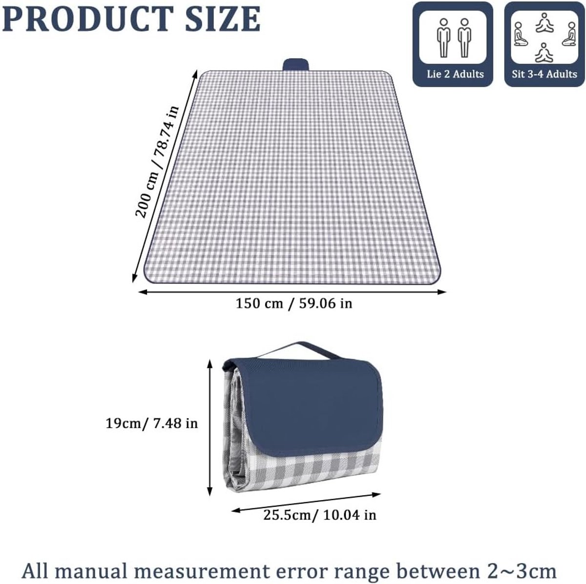 Strandmat met rugleuning - Donker Blauw - 150 x 200 cm - Waterdichte Picknick- en Campingdeken - Voor Buitengebruik