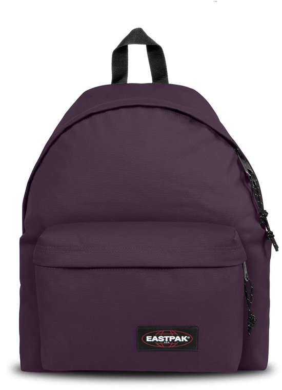 Paarse Eastpak rugzak met een voorvak en het Eastpak logo.