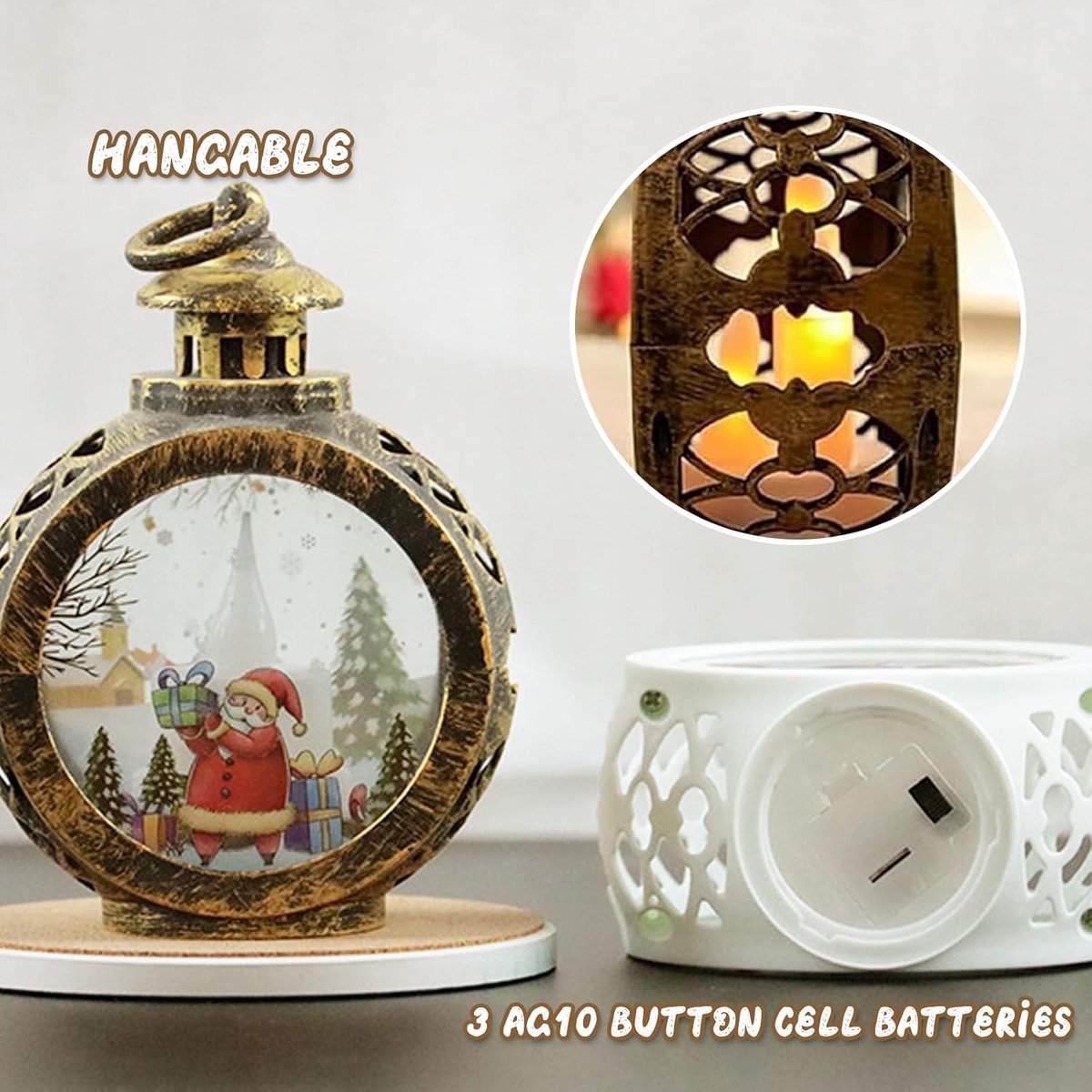Kerstdecoratie LED-kerstlantaarn windlicht - voor binnen - vintage design – foto 2