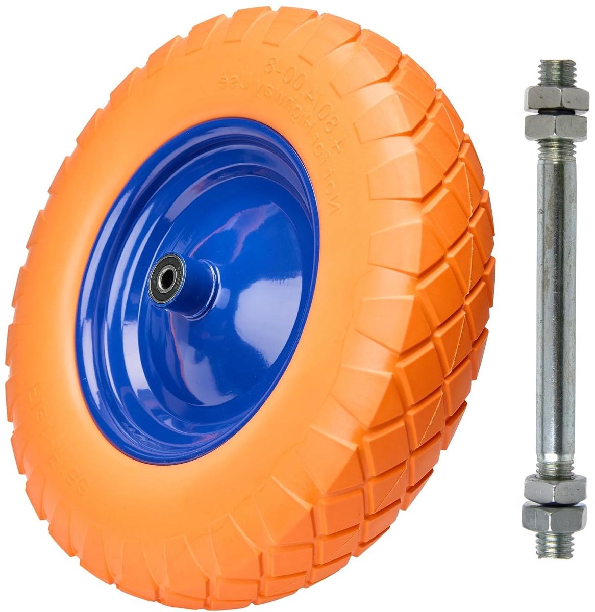 Kruiwagenwiel met As - Anti-lek Wiel - Tuintaken Uitvoeren - Volledig Lekvrij - 39x9.5cm - Oranje/Blauw