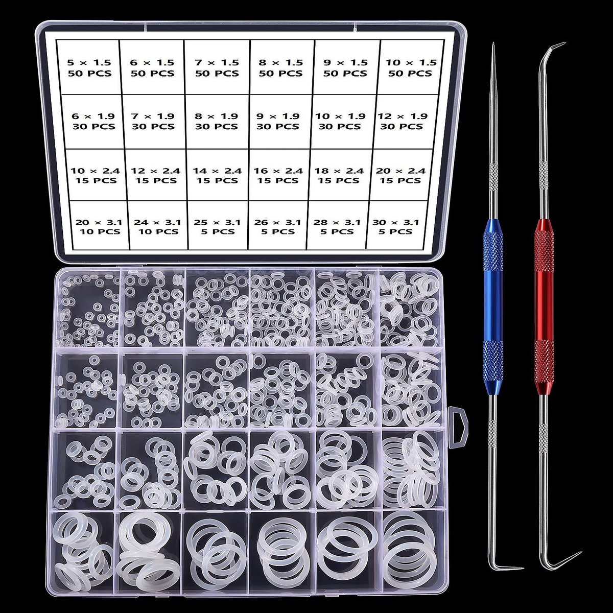 610 Stuks 24 Maten Witte O-Ringen Assortiment, Siliconen O-Ringen voor Waterdichting, Ideaal voor Loodgieterswerk en Auto Reparaties