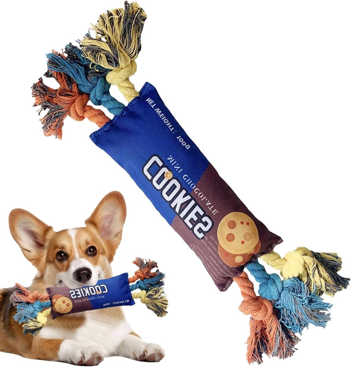 Hondenspeelgoed met Piep - Kauwspeelgoed Hond - Interactief Spel - Chipzak Ontwerp - 39 x 7 x 5 cm - Blauw