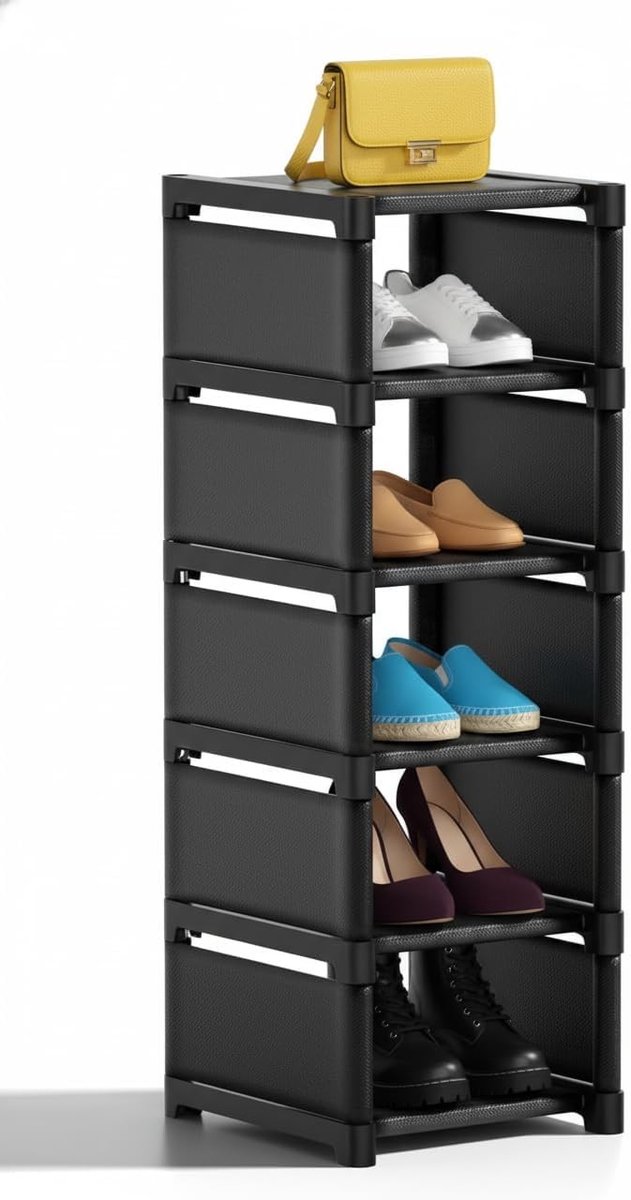 Schoenenrek - Zwart - 90 x 27 x 26 cm - Metalen Schoenenorganizer met 6 Niveaus - Voor Hal en Kledingkamer