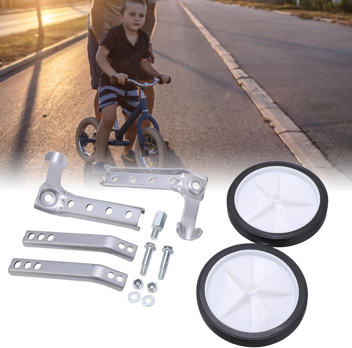 Zijwieltjes Kinderfiets Ondersteuningswielen Stabilisatoren Fietsen Leren Verstelbaar Stalen Frame 18-24 Inch Grijs
