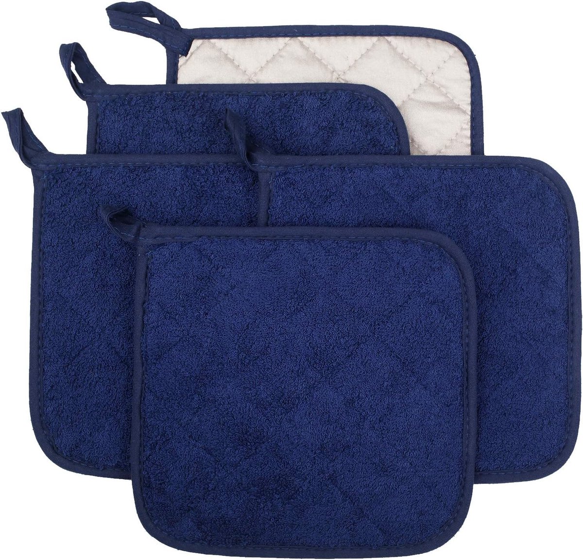 SnelShoppen - Set van 5 Hittebestendige Keuken Potholders - 100% Katoen - Donkerblauw - Ideaal voor Koken en Bakken - 18x18 cm - Duurzaam en Veilig