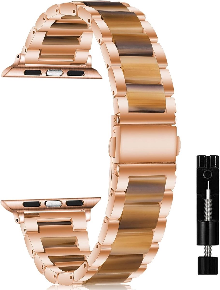 Stijlvolle metalen horlogeband voor Apple Watch in bruin, geschikt voor 38 mm tot 49 mm, duurzaam en comfortabel