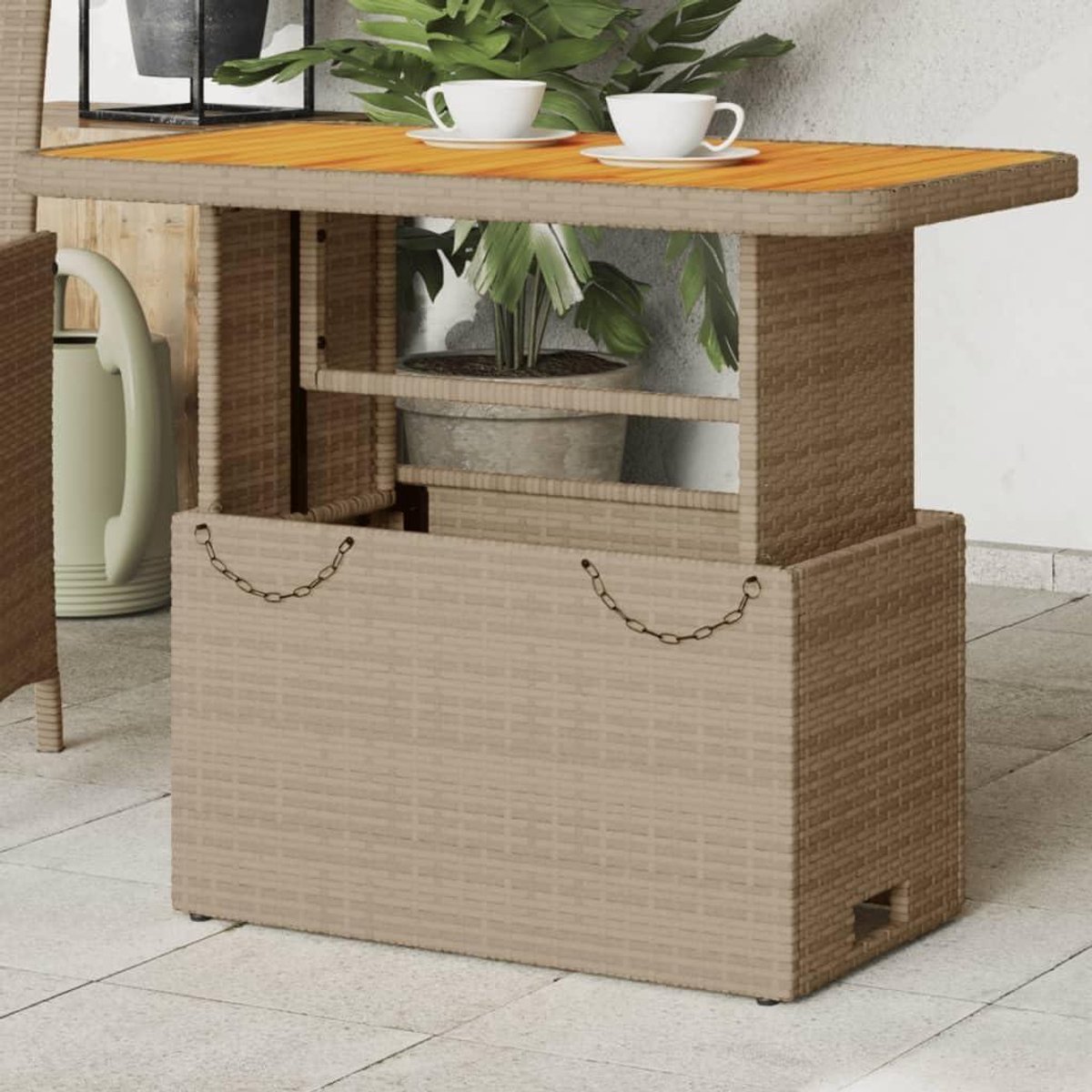 Tuin Salontafel - Verstelbare Tafel - Buiten Ontspannen - In Hoogte Verstelbaar - 90x55x71 cm - Beige Bruin