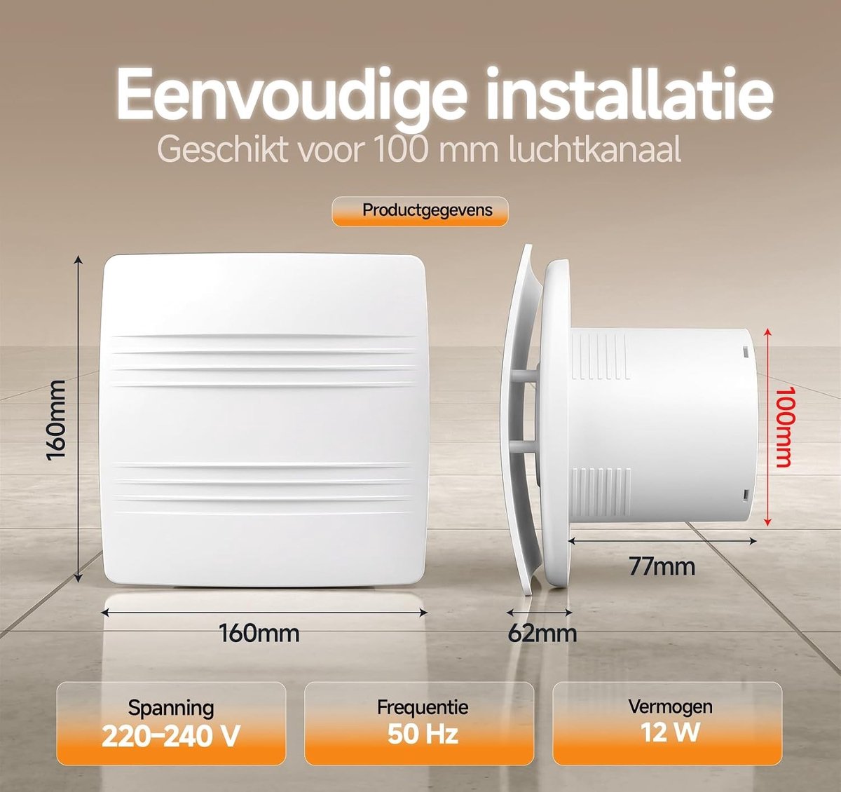 Afzuiging badkamer - Wit - 100 mm-B06 - Badkamerventilator met Hygrostaat en Stille Motor - Voor Badkamer, Toilet en Keuken