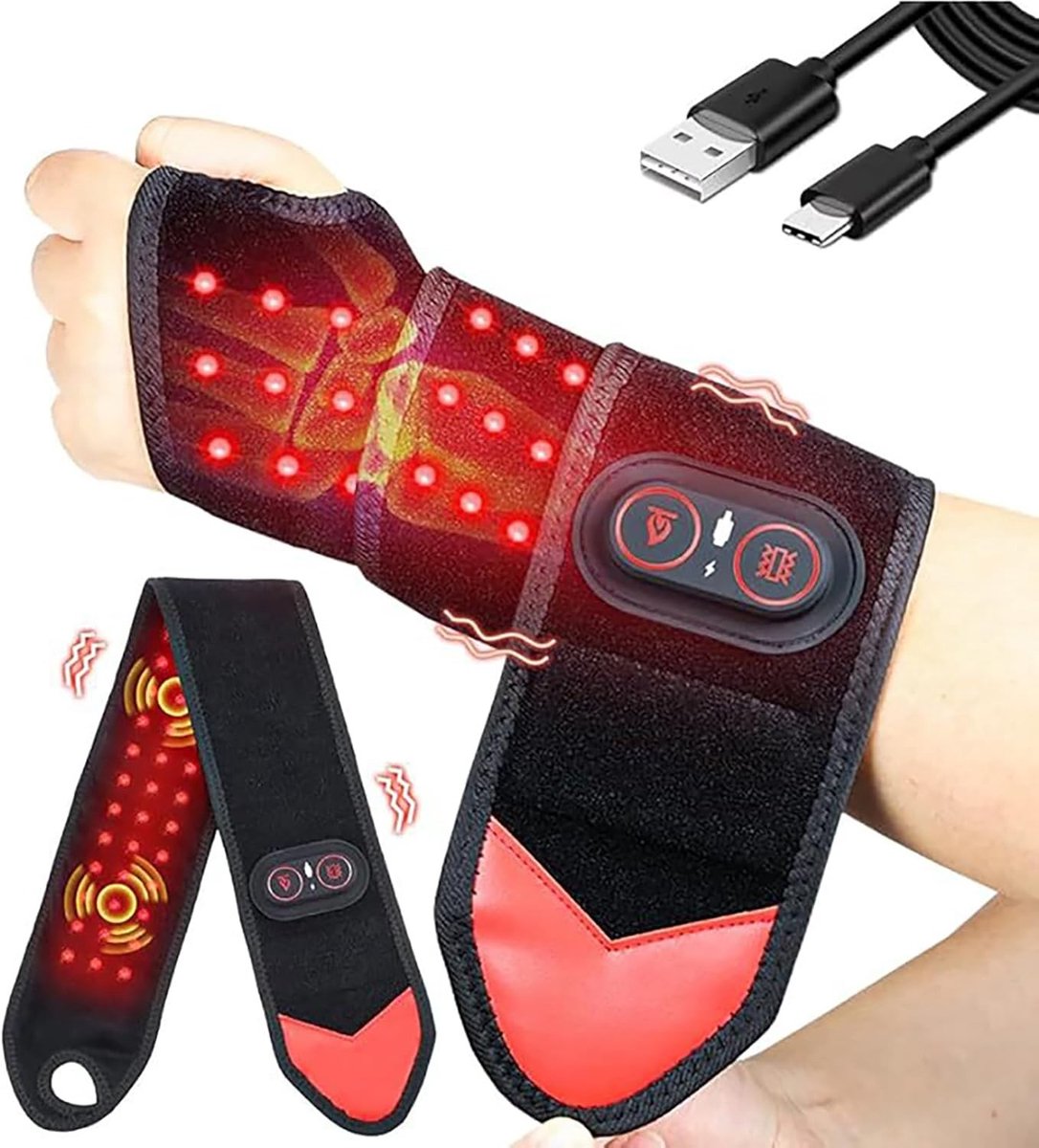 Beenmassageapparaat - Rood - 69 x 8,5 cm - Fluwelen Verwarmingsbandage met Trillingsfunctie - Voor Handen, Armen en Knieën