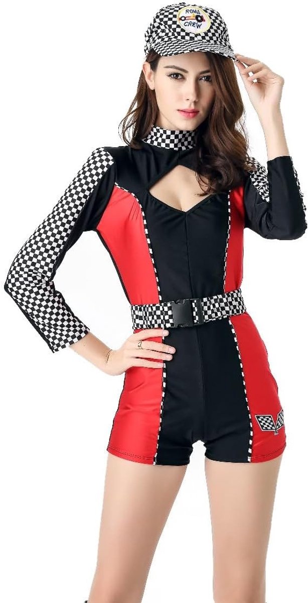 Langdurige Mouw Racing Meisjes Game Model Uniform Motor Outfit voor Vrouwen - Sexy Cheerleader Kostuum met Kap en Riem