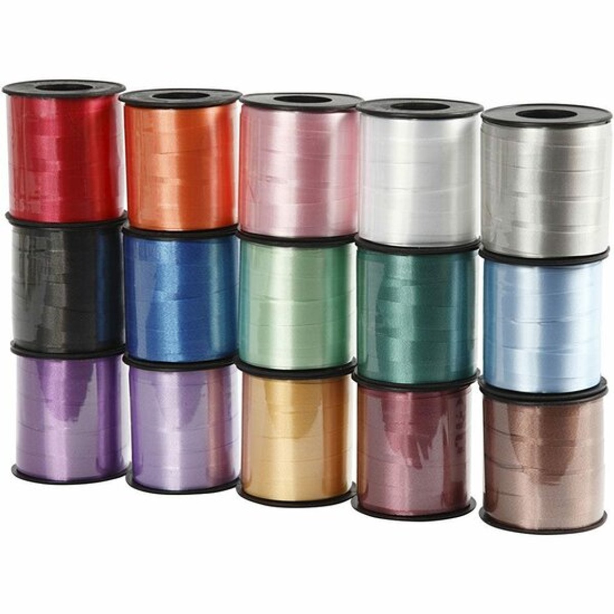 Cadeaulint Mix met Krullint Splitter | Geschenklint | Glimmend Inpaklint | 15 Kleuren | 15x50 Meter