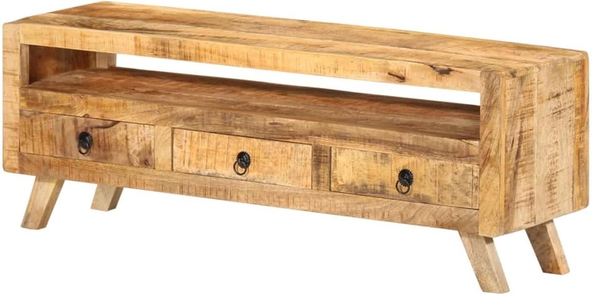 Tv-kast Massief Hout - Tv-meubel Open Plank - Woonkamer Opbergen - Unieke Nerfstructuur - 116 x 36 x 36 cm