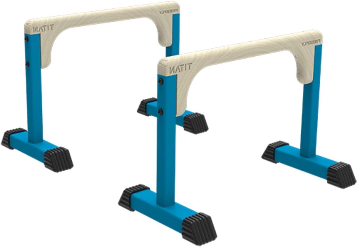 Parallettes Push-up Stangen - Dip Bars Calisthenics Staven - Lichaamsgewicht Training - Ergonomische Houten Handgrepen - 60x30x41cm - Blauw