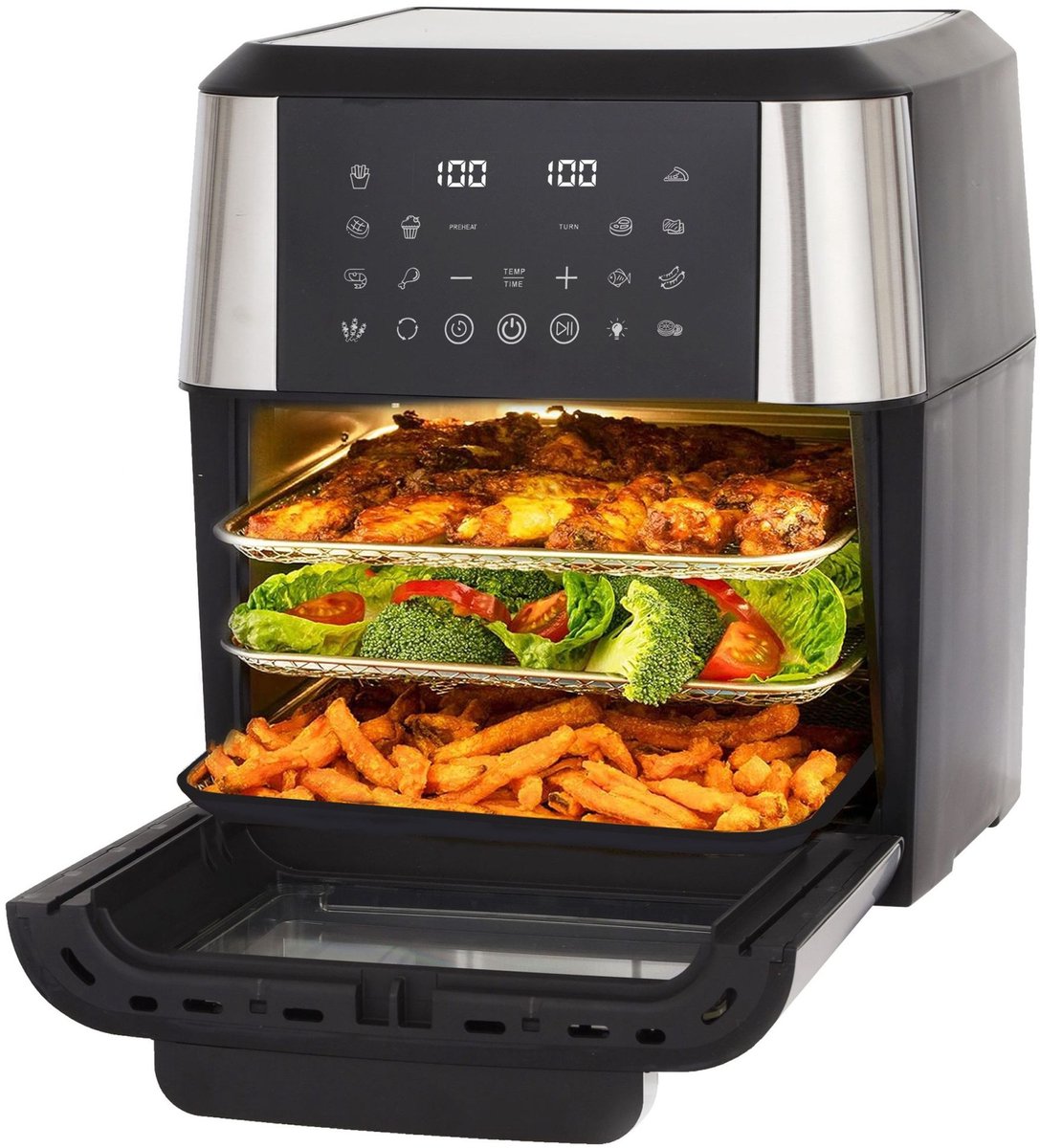 COVREO Heteluchtfriteuse 12L zwart, multifunctionele oven met touchscreen