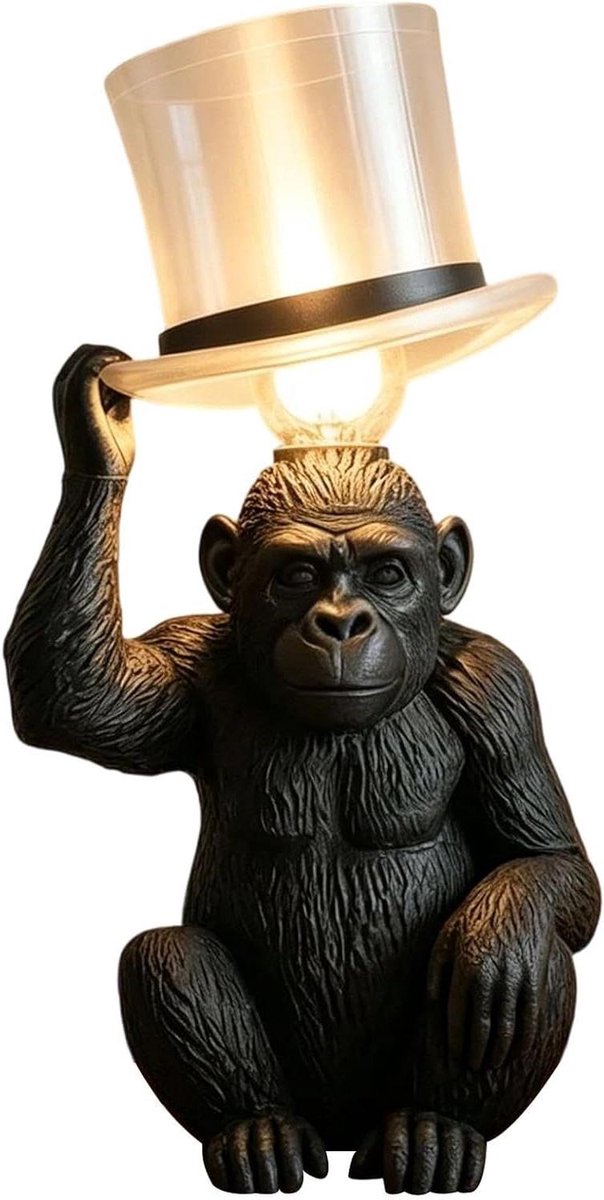 Apenlamp Decoratie - Beeldlamp Aap Hars Sculptuur - Sfeerverlichting Huis - Speels Design - 30 cm Hoog - Niet gespecificeerd