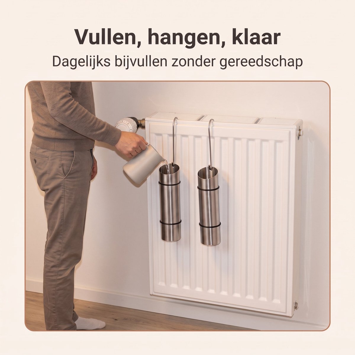 Cheqo® Waterverdamper Set van 2 - Luchtbevochtiger Radiator - Radiator Waterverdamper - Waterverdamper Verwarming - Luchtbevochtiger RVS - Waterbakje Radiator met Ophanghaak - Waterverdamper Hangend - Luchtvochtigheid Verhogen tegen Droge Lucht thumbnail 3