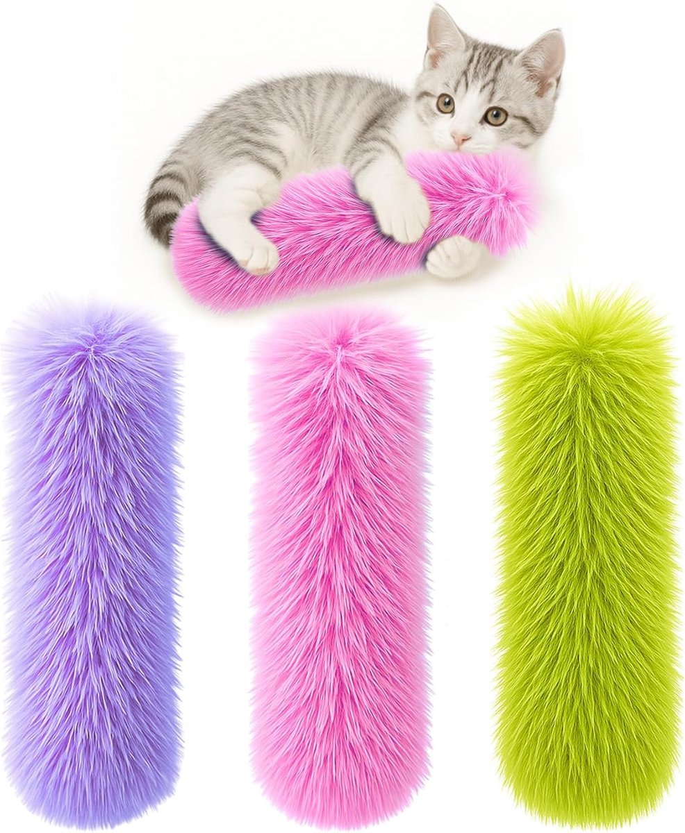 Set van 3 Kattenspeeltjes met Kattengras, Zachte Pluche Kussens voor Interactief Spel, Stimuleert Beweging en Zelfstandig Spelen voor Binnenkatten van Alle Rassen