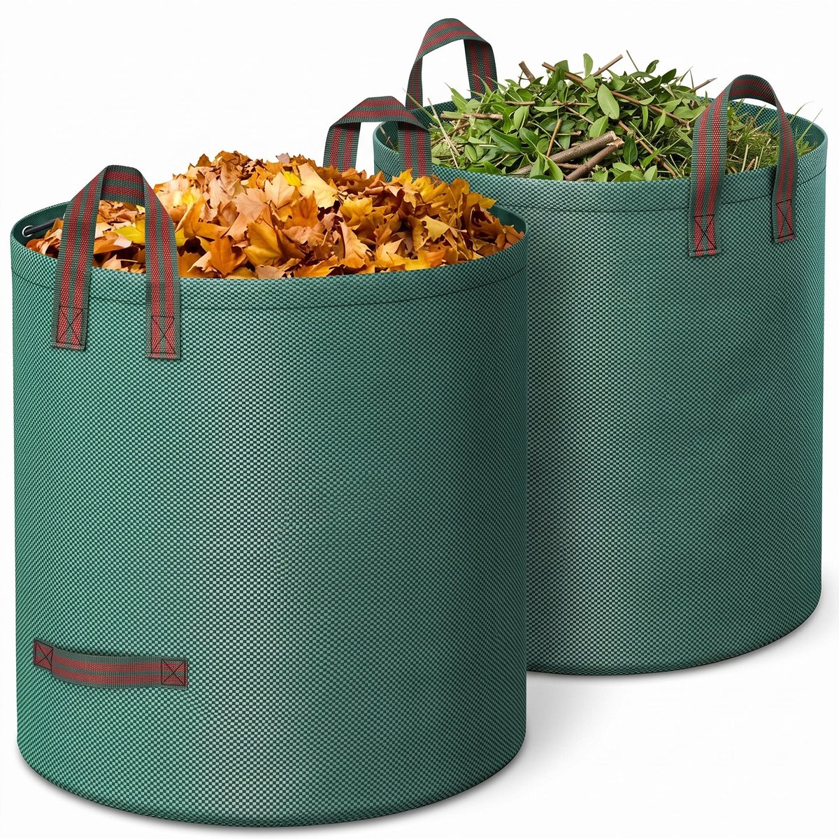 Cheqo® Tuinafvalzak Set van 2 - Tuinzak - Bladzak - Tuinvuilzak - Groenafvalzak - Bladerzak - Afvalzak voor Tuin - Opvouwbaar - Zelfstaand - met Handgrepen - Herbruikbaar - Waterdicht - voor Bladeren - Gras en Snoeiafval - Tuintas - Groen