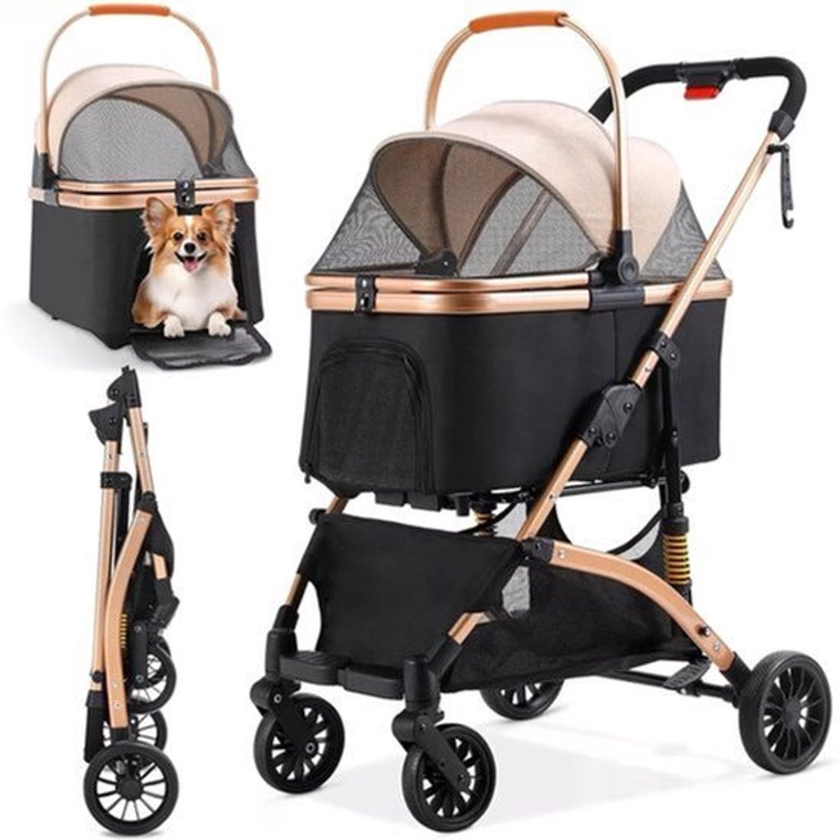 Hondenbuggy - Hondenbuggy Inklapbare - Stroller -- Huisdierendrager - 2 in 1 - Opvouwbaar - met 360° Slijtvaste Rubberen Wielen, Opbergmandje