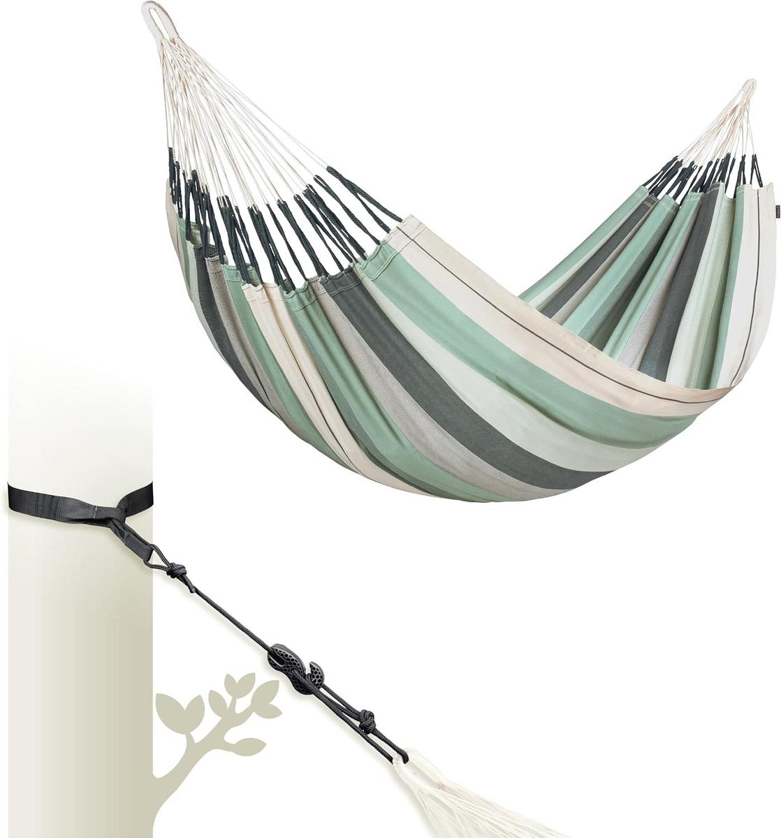 Kingsize Hangmat - Dubbele Hangmat - Buiten Ontspannen - Biologisch Katoen - 260x180 cm - Olijfgroen